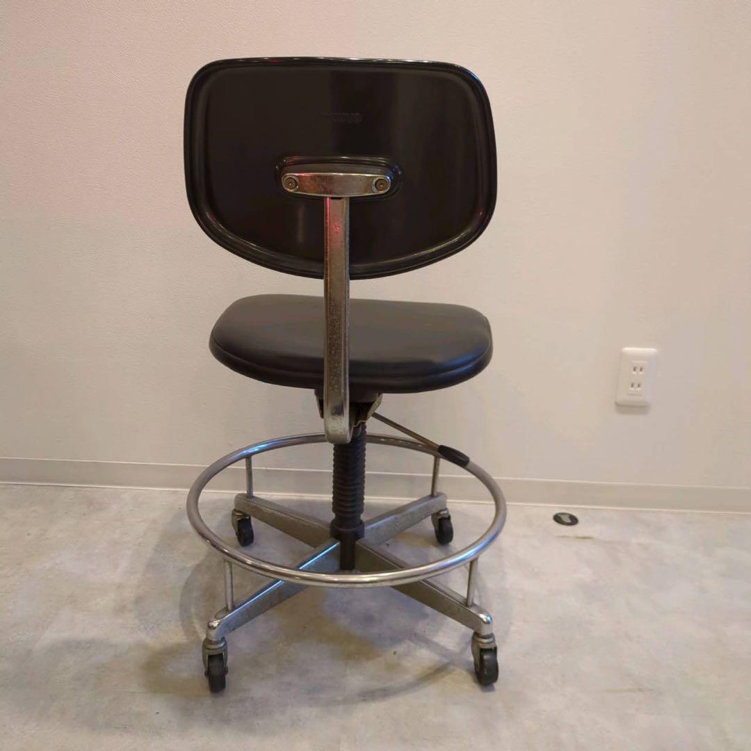 回転デスクチェア　事務椅子　昇降式　KOKUYO 黒　昭和レトロ　製図椅子