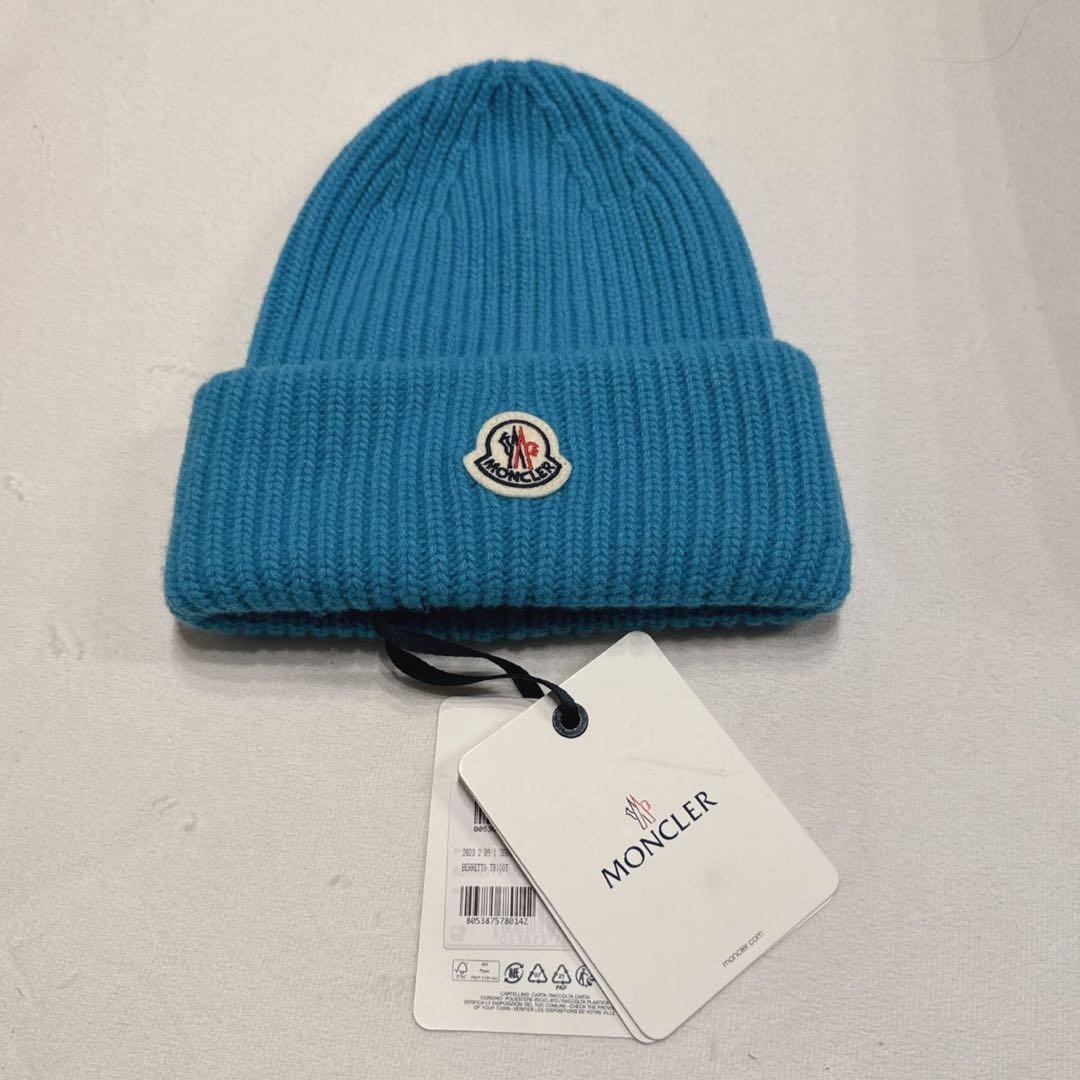 【新品】MONCLER ニット帽 ロゴパッチ ユニセックス リブ