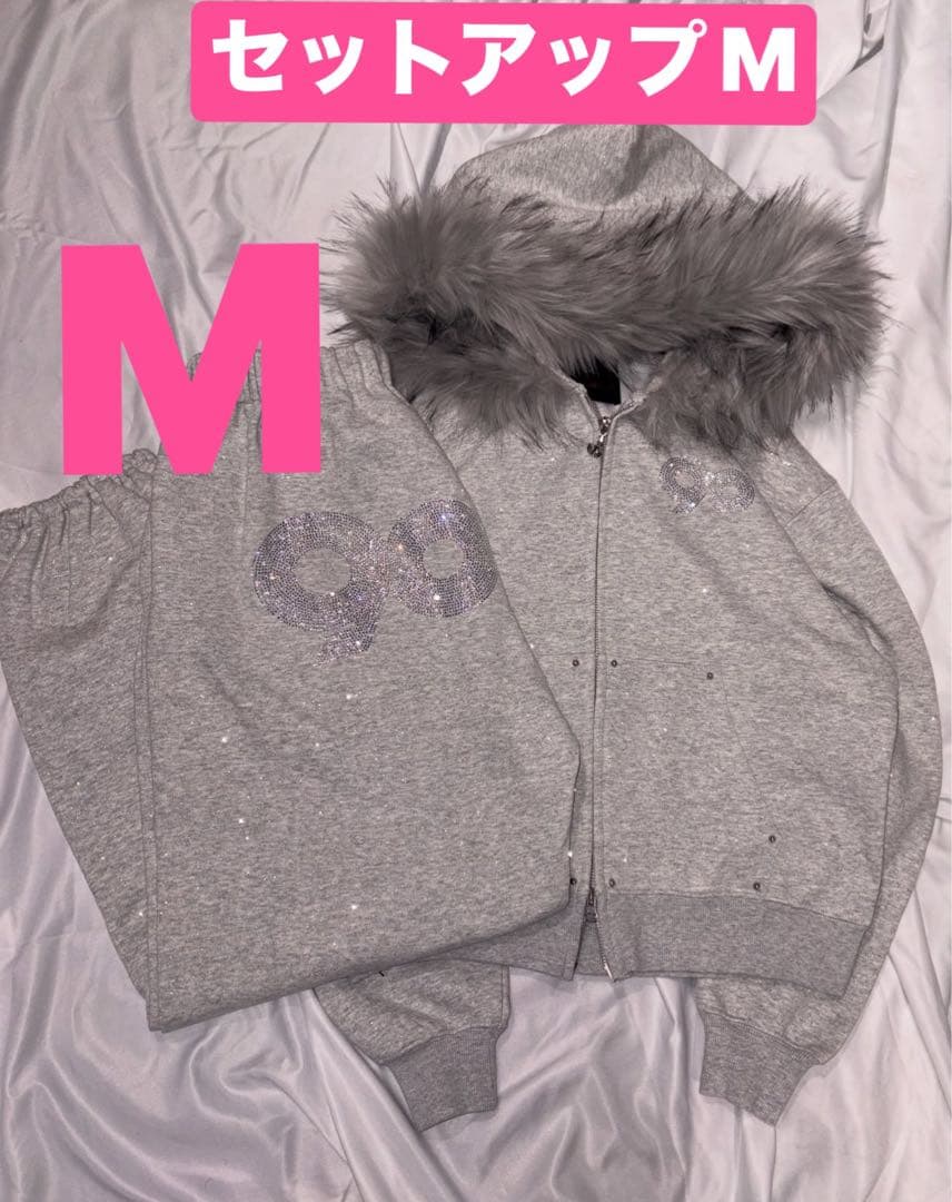 トップス 90 Logo Glitter Zip Hoodie pant setup