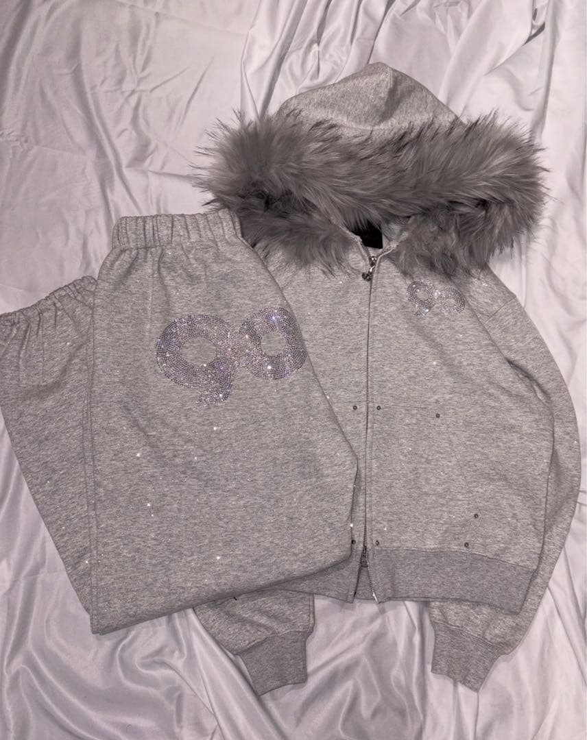 トップス 90 Logo Glitter Zip Hoodie pant setup