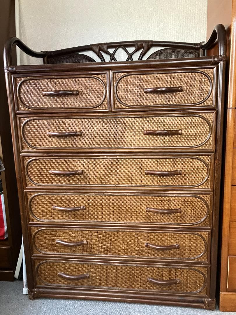 《ラタン チェスト》 籐 タンス 6段 昭和レトロ アンティーク家具