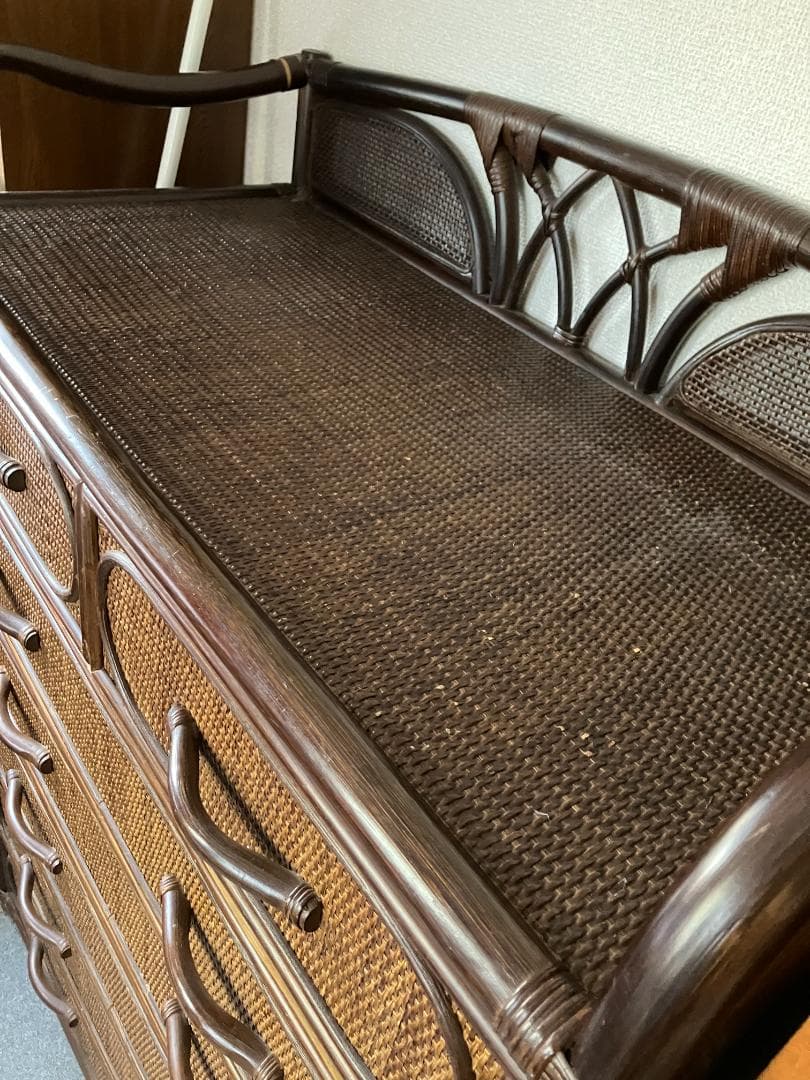 《ラタン チェスト》 籐 タンス 6段 昭和レトロ アンティーク家具