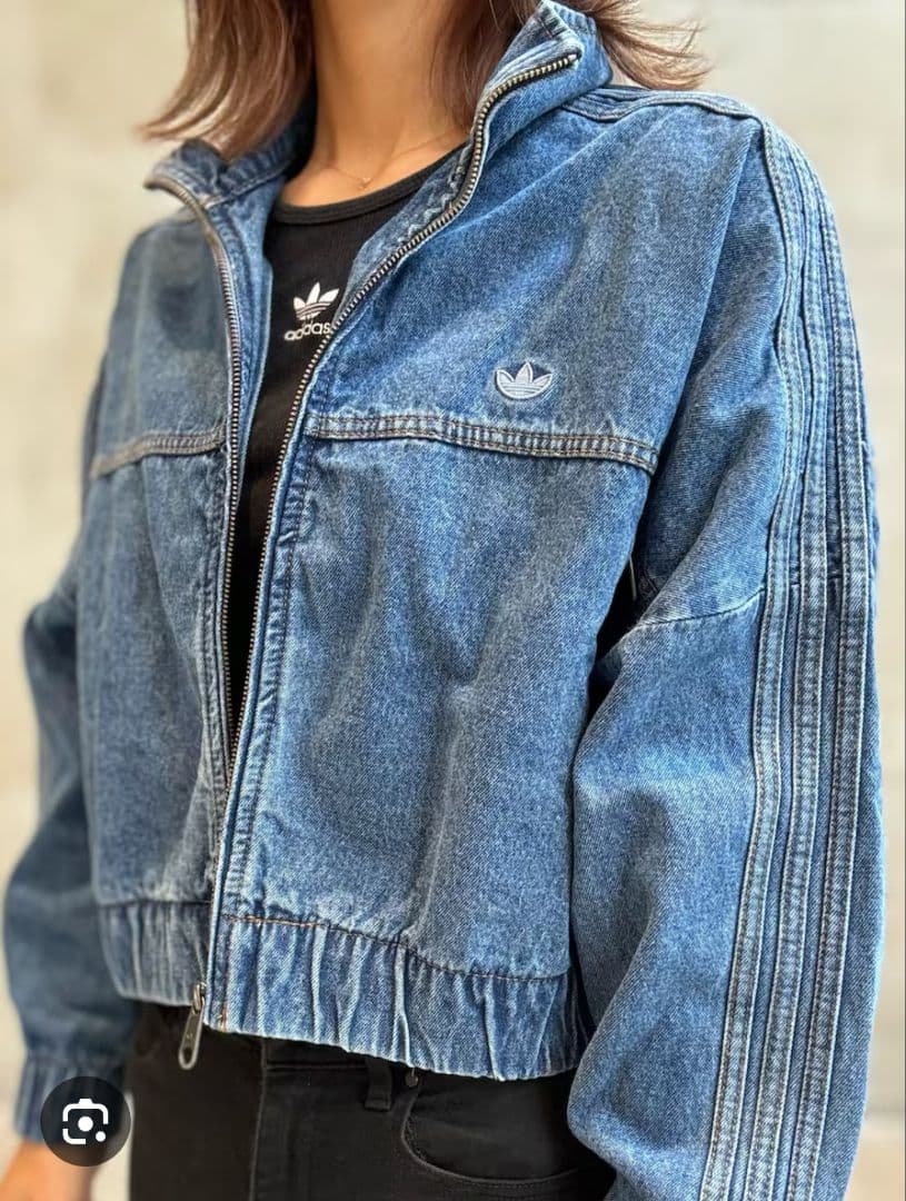 アディダス 短丈 デニムジャケット トラックトップ ドロップショルダー XL