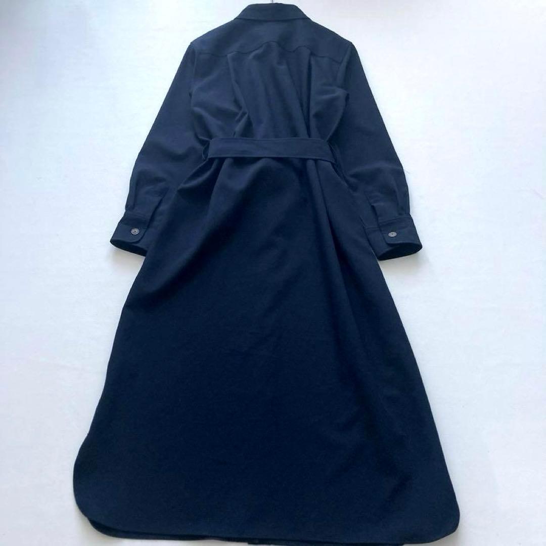 【大人気美品】SOEJU　ソフトオックスシャツワンピース ベルト付 ネイビー S