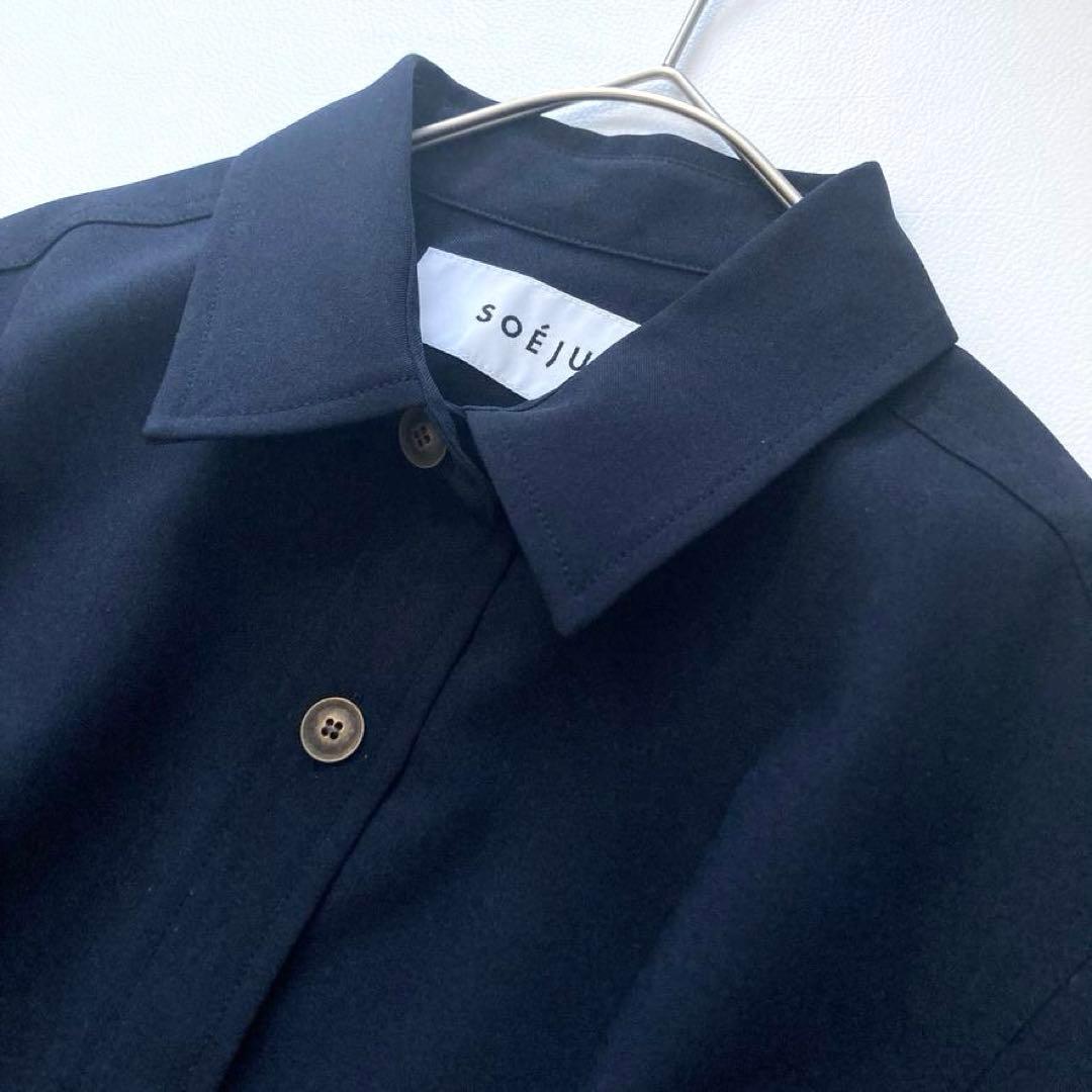 【大人気美品】SOEJU　ソフトオックスシャツワンピース ベルト付 ネイビー S