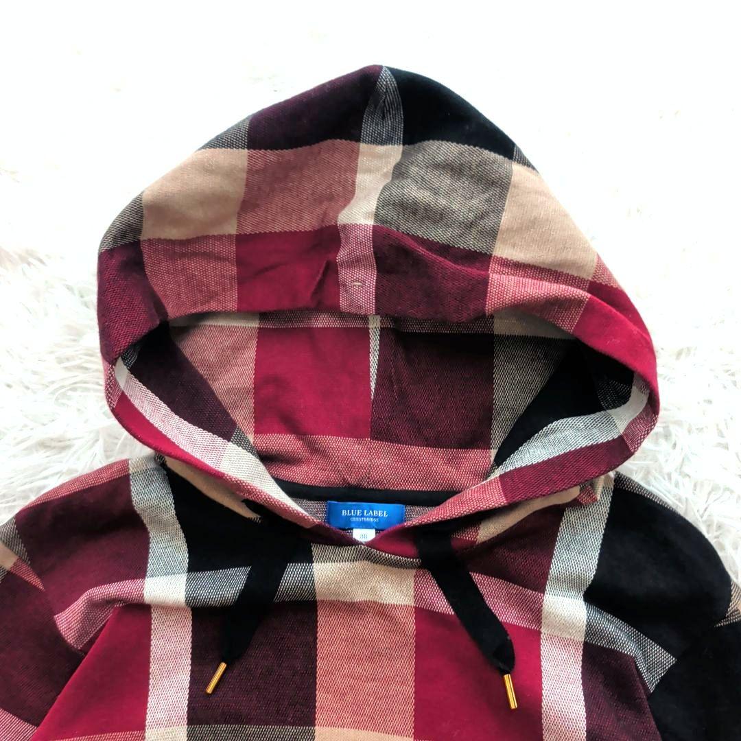 極美品 ブルーレーベルクレストブリッジ フード付きチェックワンピース 38 近年