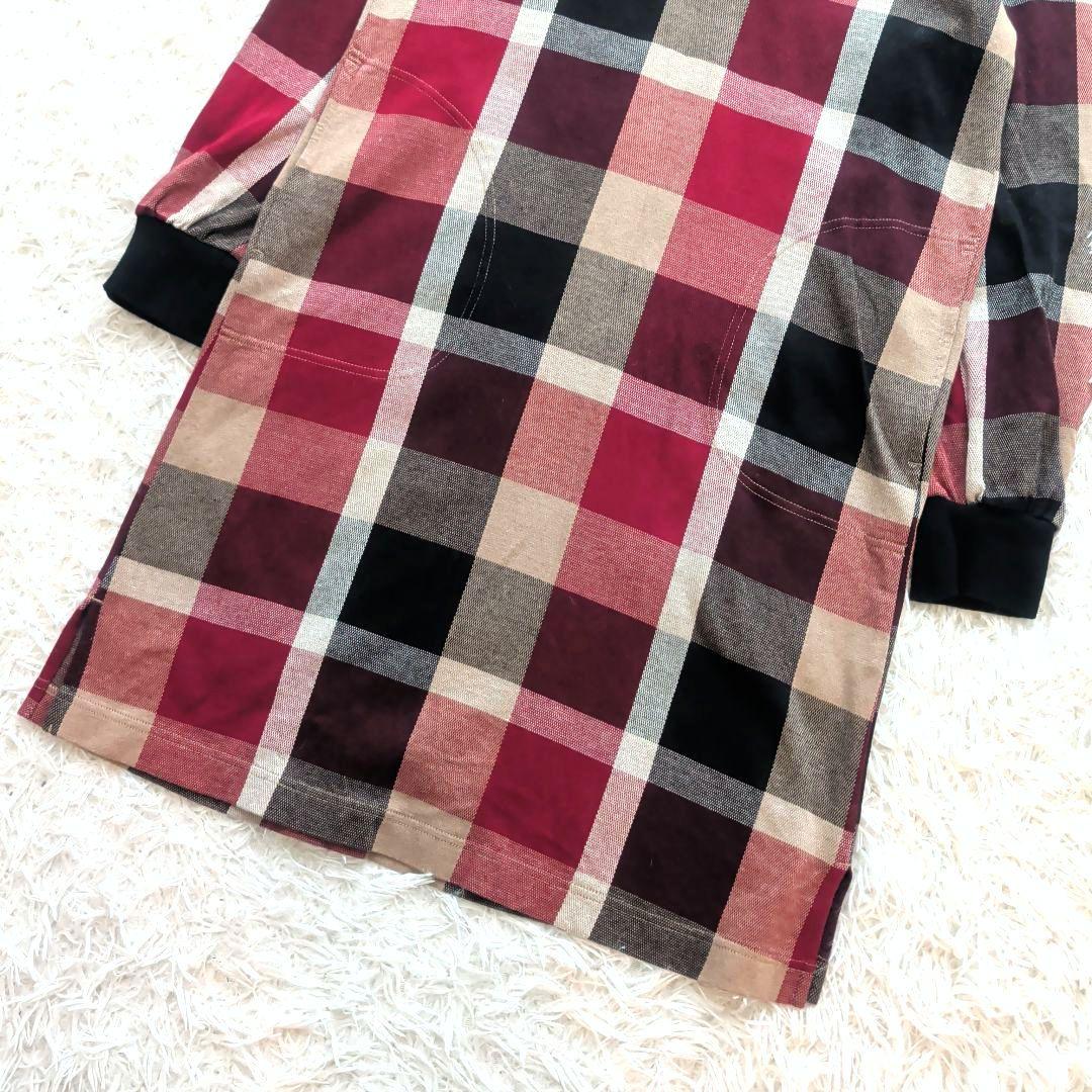 極美品 ブルーレーベルクレストブリッジ フード付きチェックワンピース 38 近年