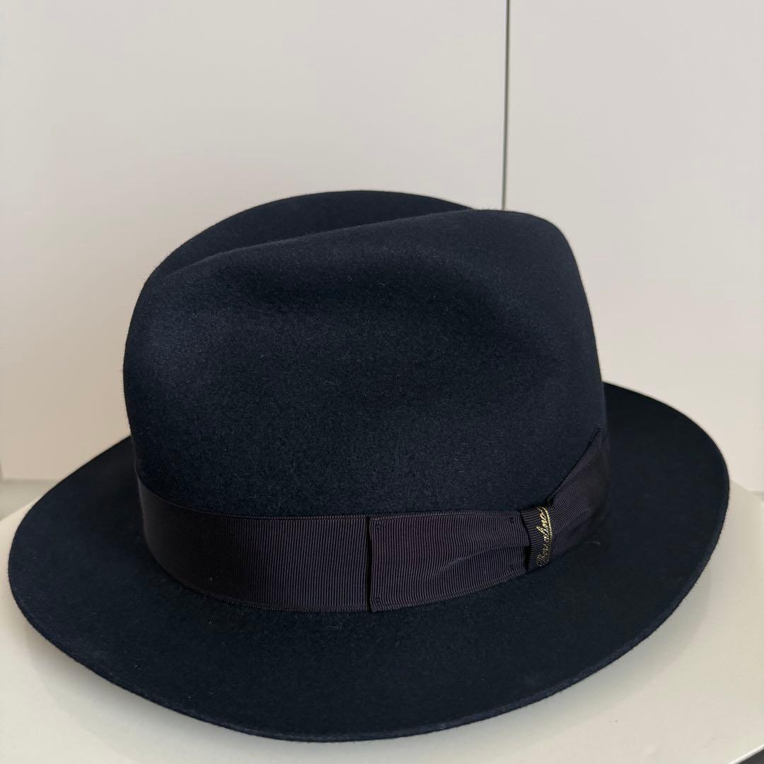 【美品】Borsalino hat ボルサリーノ 59 ネイビー 濃紺　兎