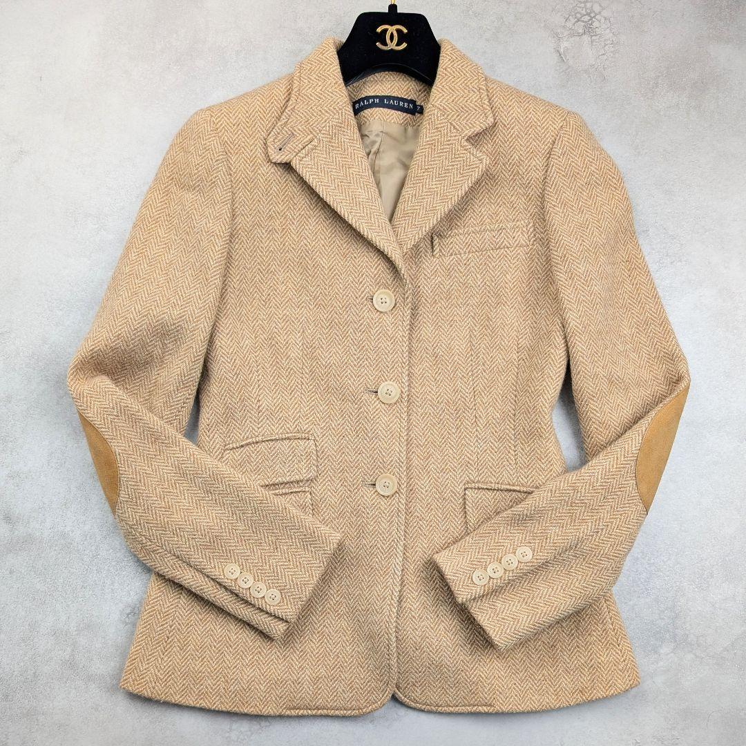 ラルフローレン ヘリンボーン テーラードジャケット 羊革エルボーパッチ ウール