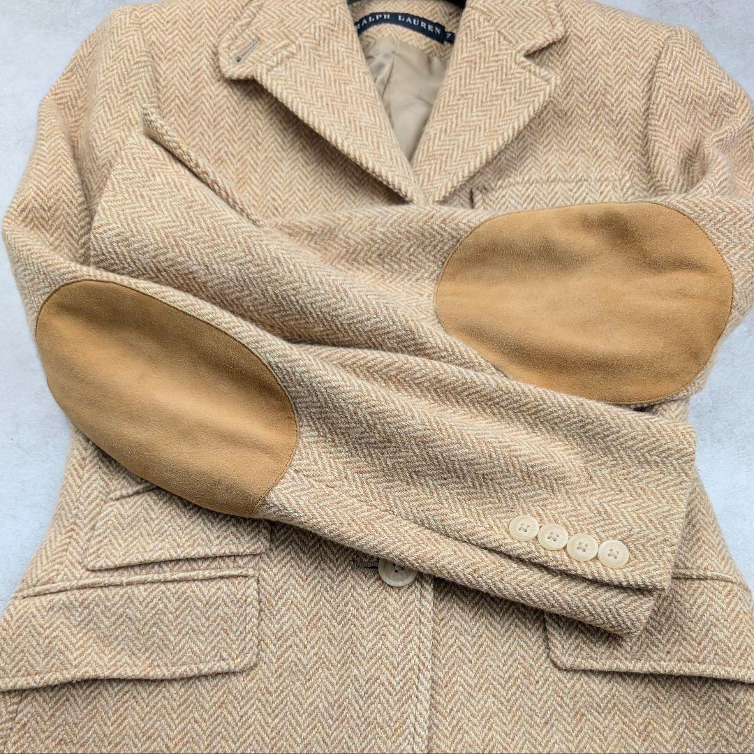 ラルフローレン ヘリンボーン テーラードジャケット 羊革エルボーパッチ ウール