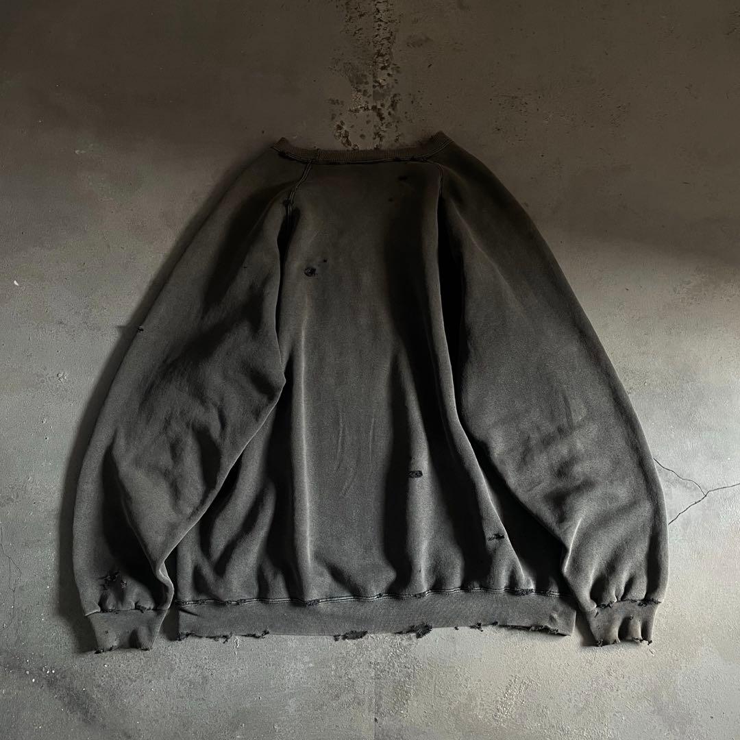 80's 万国旗タグ“adidas”墨黒“USA製”boro sweat