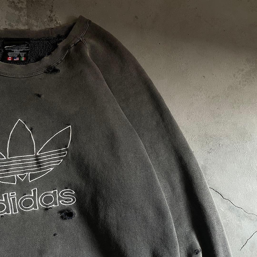 80's 万国旗タグ“adidas”墨黒“USA製”boro sweat