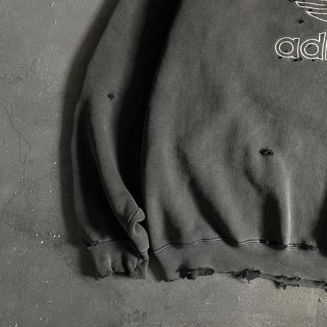 80's 万国旗タグ“adidas”墨黒“USA製”boro sweat
