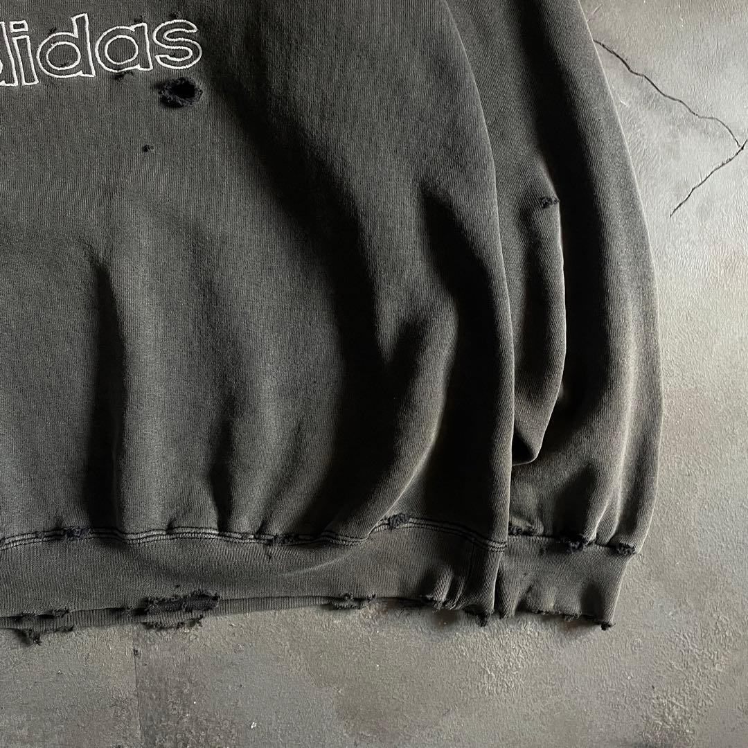 80's 万国旗タグ“adidas”墨黒“USA製”boro sweat