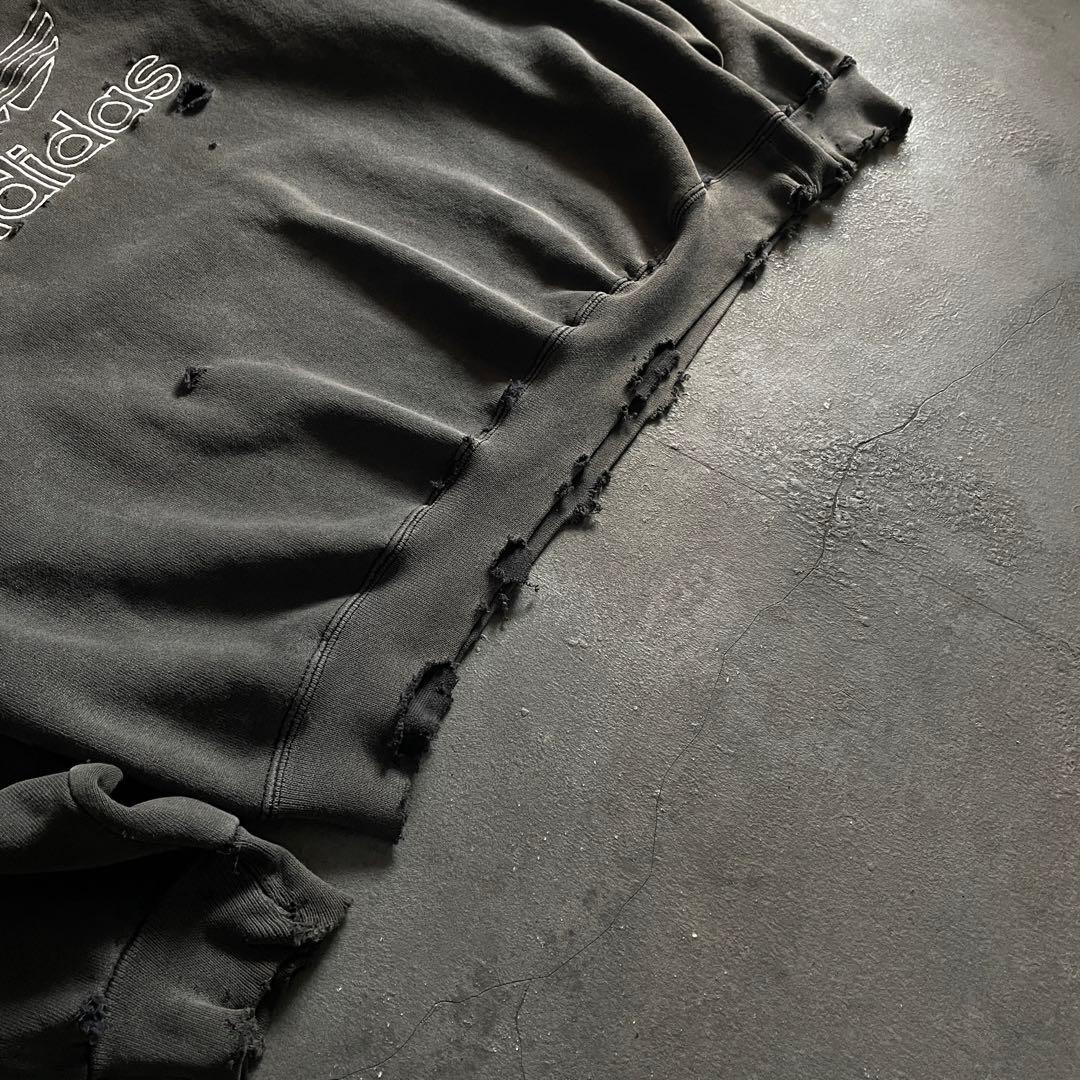 80's 万国旗タグ“adidas”墨黒“USA製”boro sweat