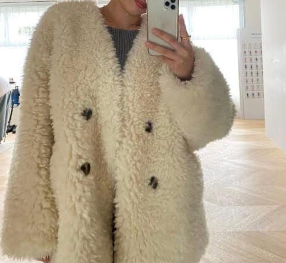 SeaRoomlynn TEDDYファーノーカラージャケット アイボリー