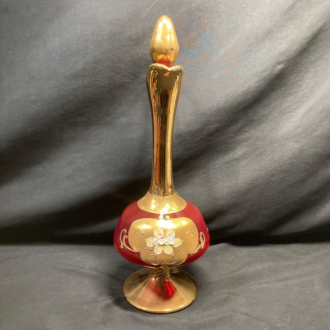 【美品】ボヘミアングラス デキャンタ ワイングラス6個 レッド 金彩 ガラス工芸