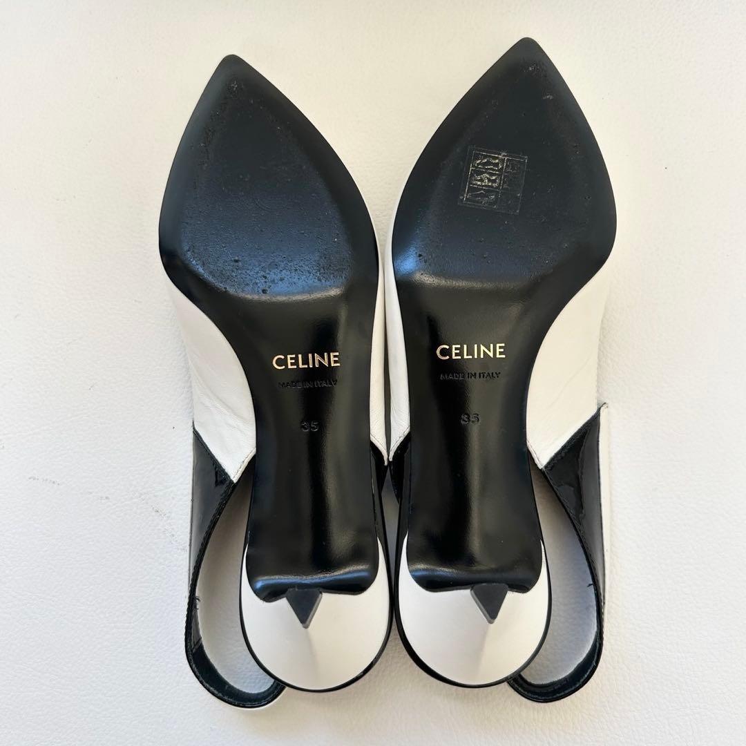 極美品✨セリーヌ 19SS バックスリングパンプス レザー エディ 白 35