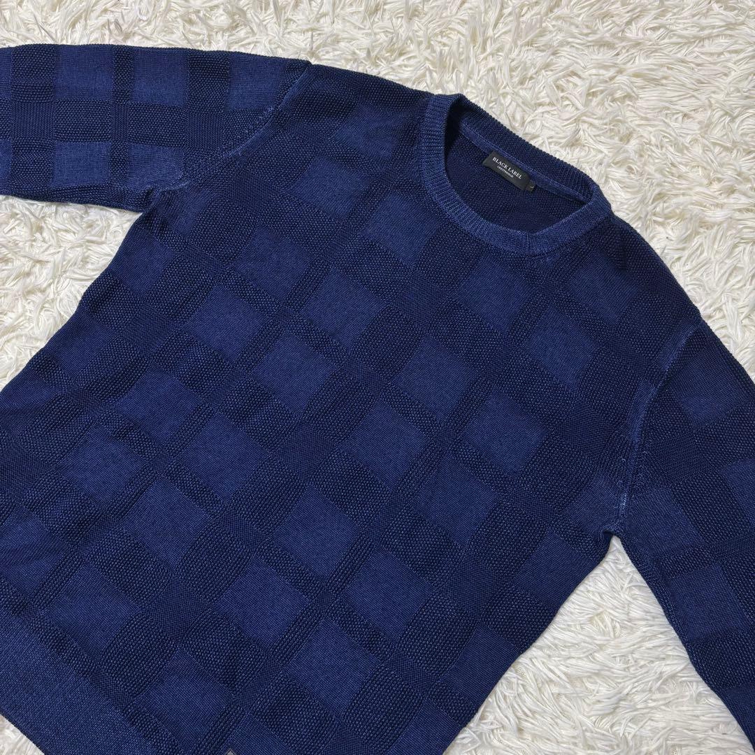 ✨️極美品 ブラックレーベルクレストブリッジ メガチェック ニット ブルー L