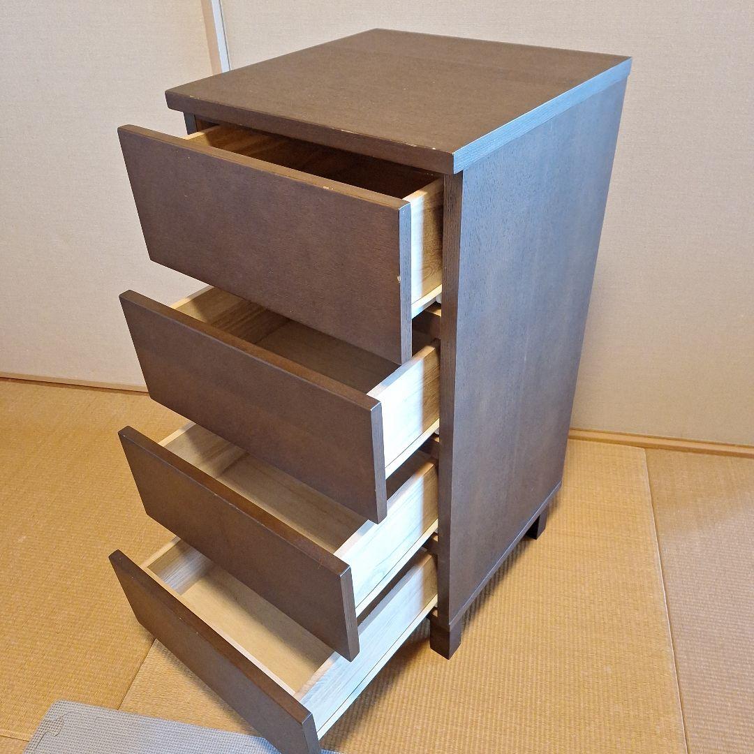 無印良品　タモ材　ダークブラウン 木製チェスト 4段