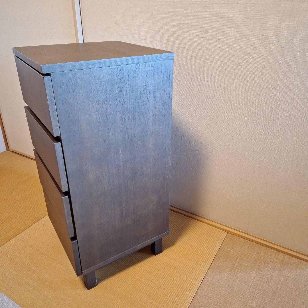 無印良品　タモ材　ダークブラウン 木製チェスト 4段