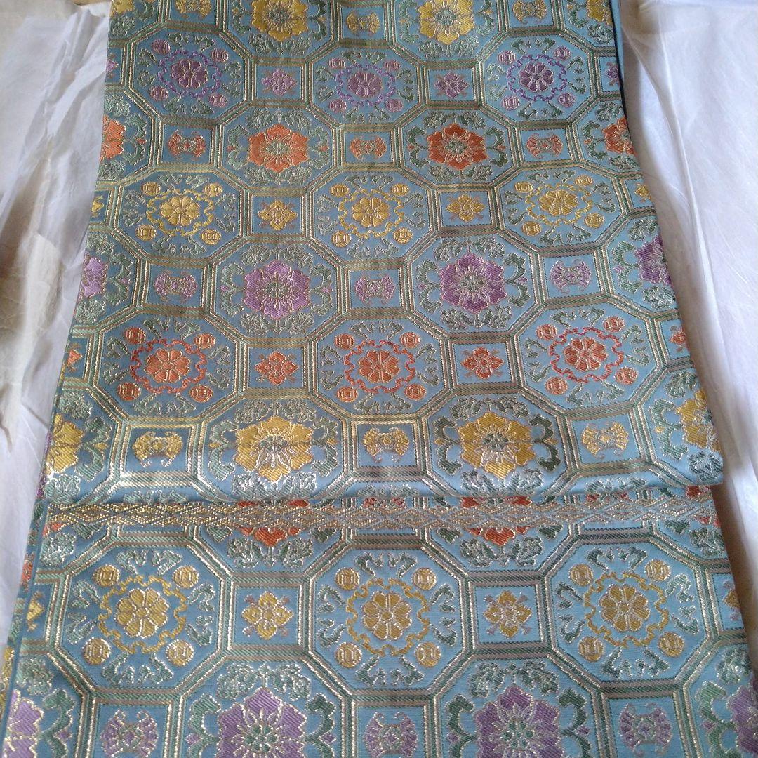 龍村晋謹製　傳匠名錦　全通柄袋帯　吉祥亀甲　金糸　たとう紙付