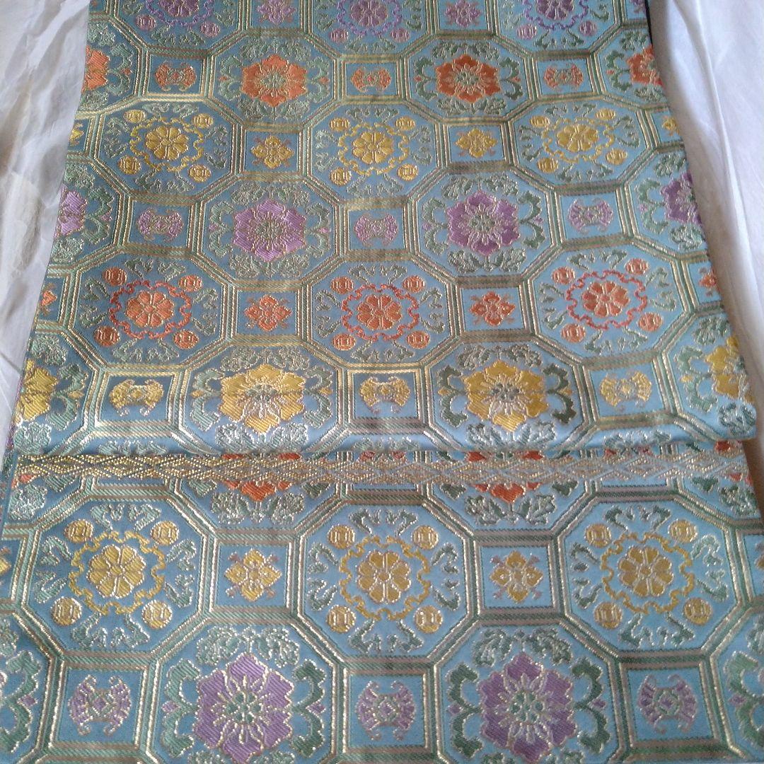 龍村晋謹製　傳匠名錦　全通柄袋帯　吉祥亀甲　金糸　たとう紙付