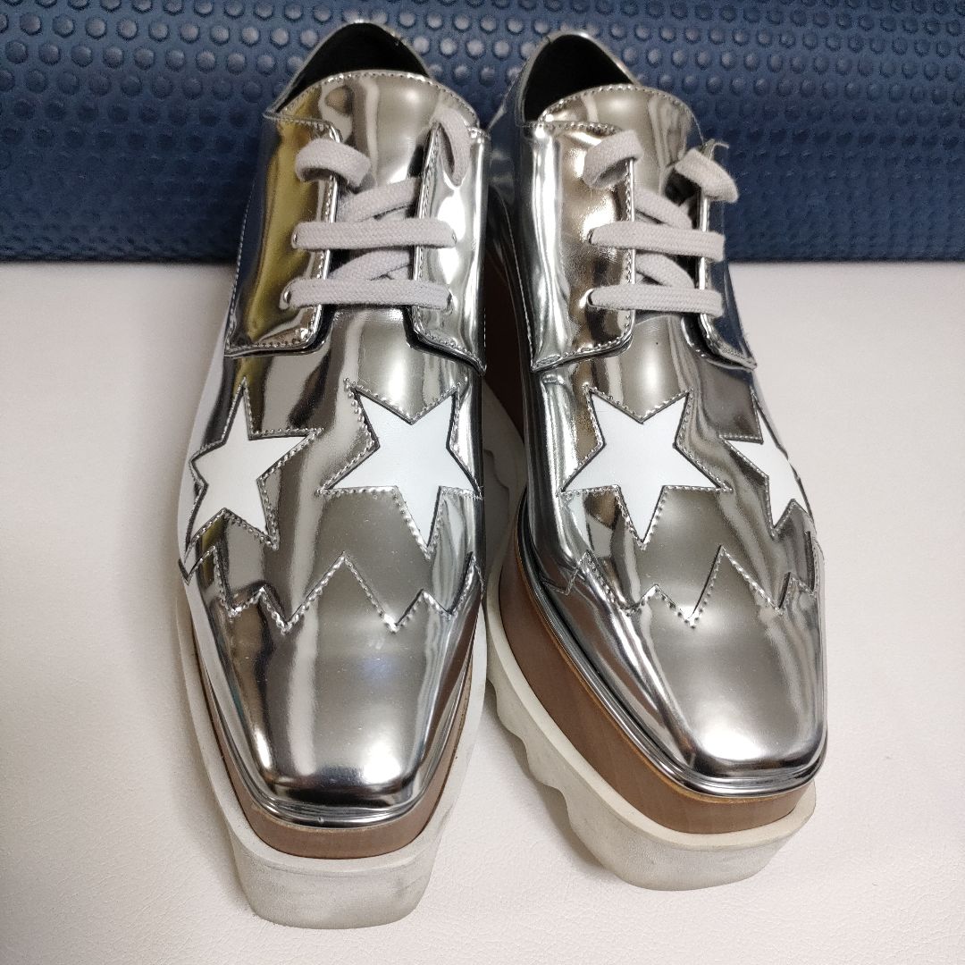 35サイズ22.5cmステラマッカートニー厚底エリスシルバー星柄銀色