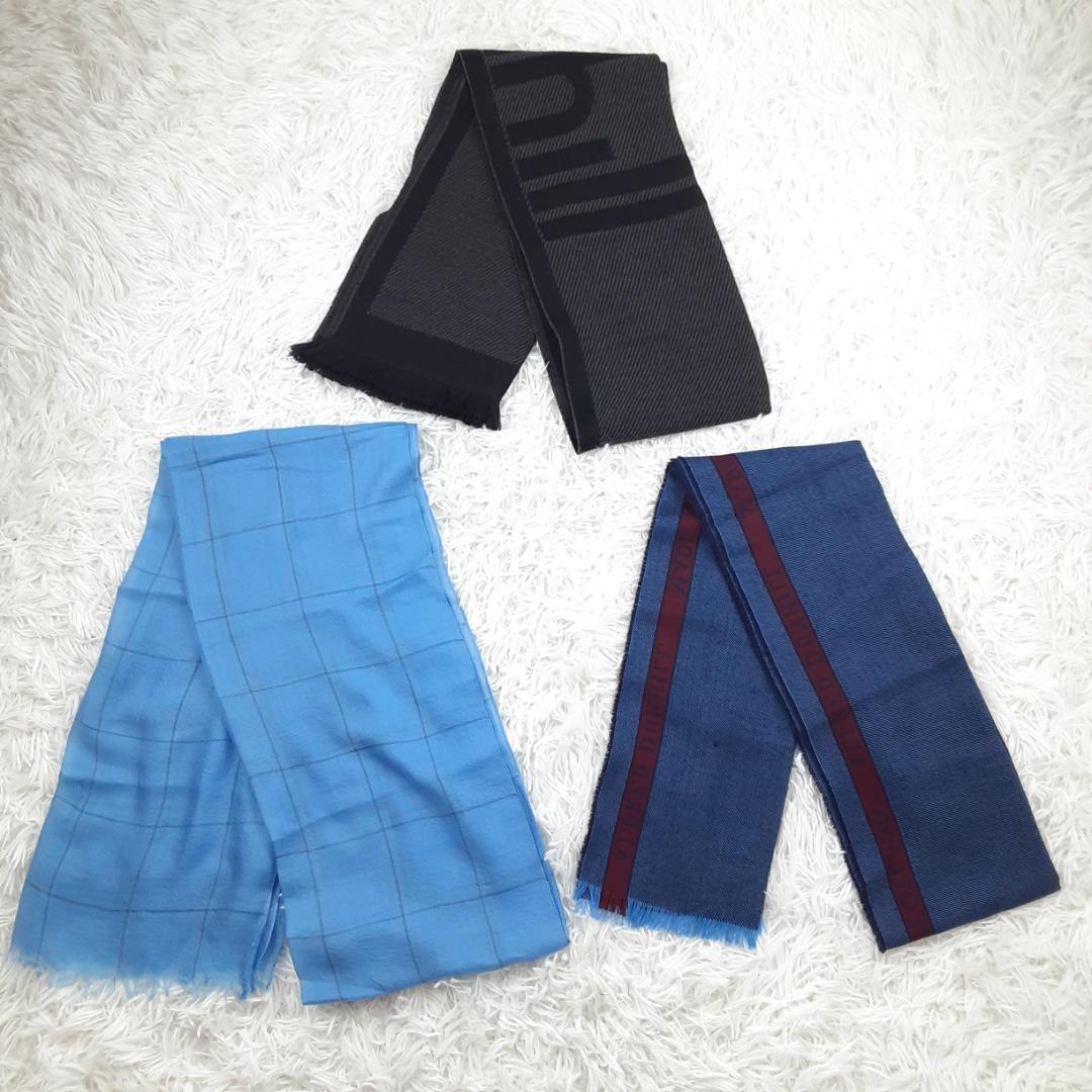 美品◎Dunhill ダンヒル ストールマフラー3本セット まとめ 黒 紺 水色