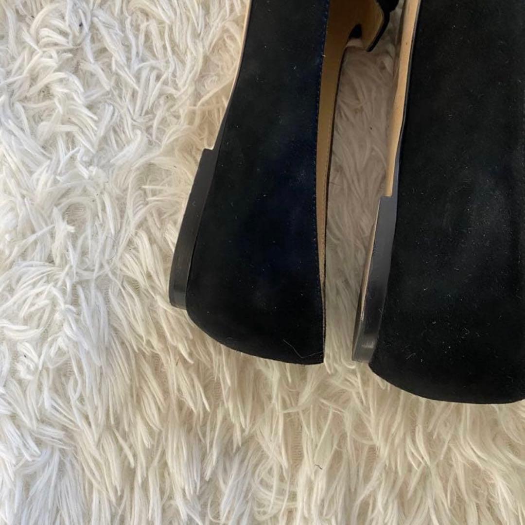 ジミーチュウ　フラットシューズ　スエード　黒　ロゴ金具　リボン