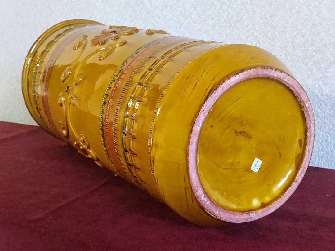 傘立て●イタリア製 陶器製 傘立て ●イエロー 花模様 ハンドメイド