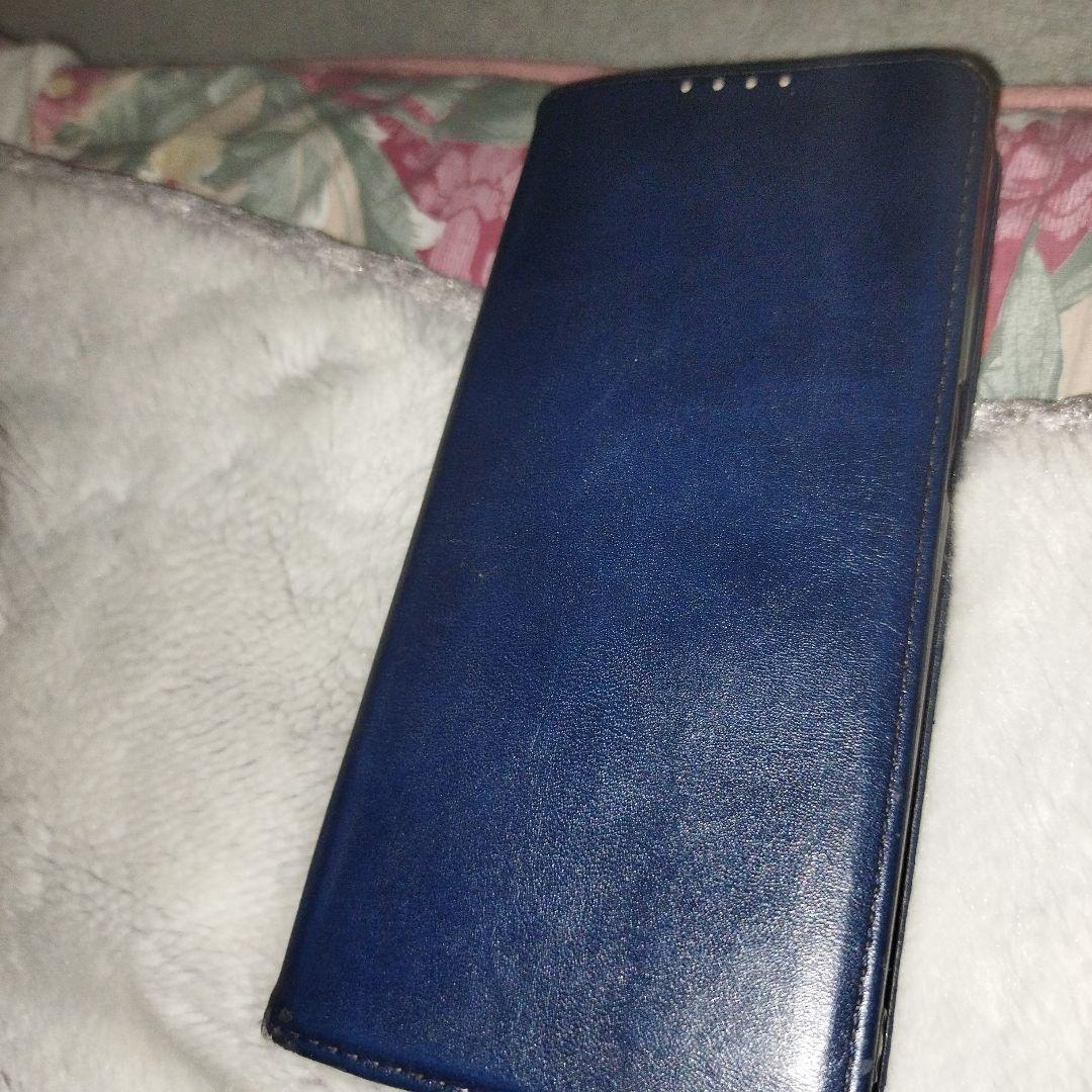 ネイビー 手帳型ケース カメラ穴付き