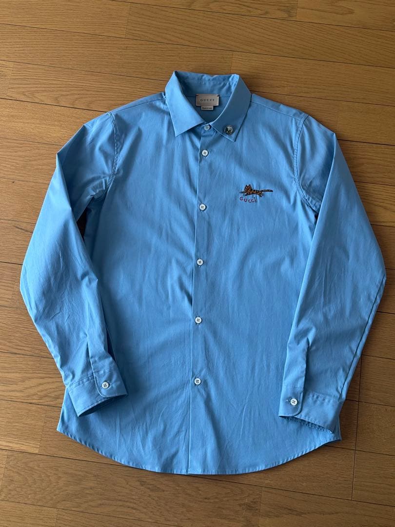 GUCCI 長袖シャツ ライトブルー 猫刺繍