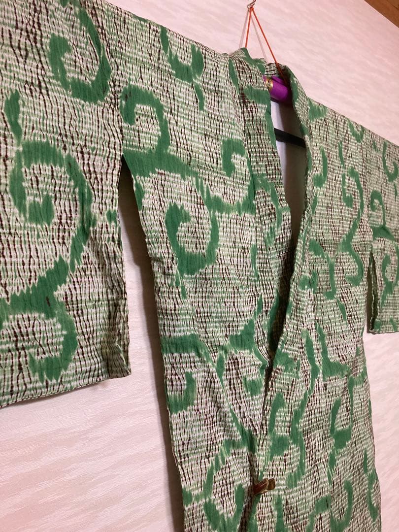 有松絞り　浴衣　絞り　緑　大きめ