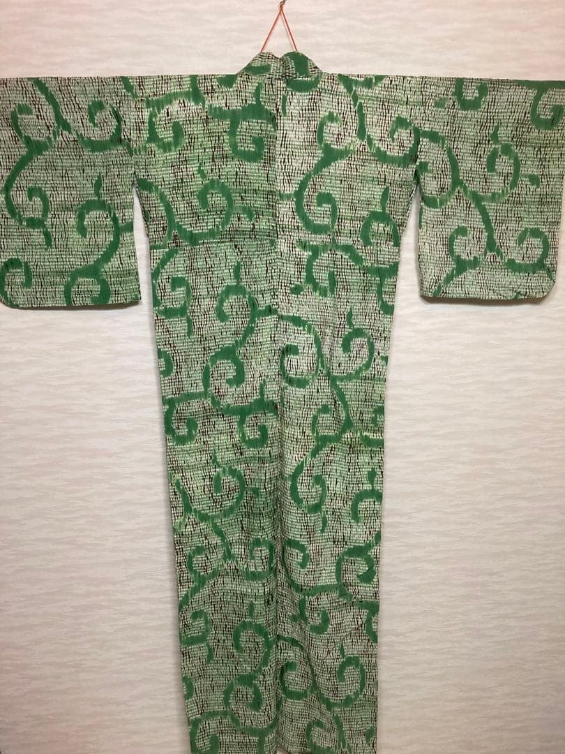 有松絞り　浴衣　絞り　緑　大きめ