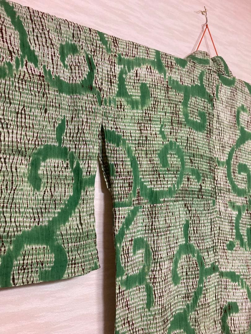 有松絞り　浴衣　絞り　緑　大きめ