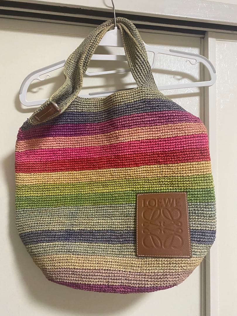 カラフルストライプ編みバッグ