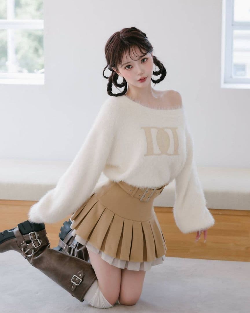 ダーリッチ ダブルプリーツミニスカート 【ベージュ】