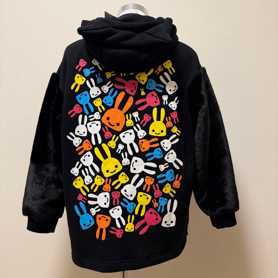 CUNE　袖ファー耳付きジップパーカー　黒　日本製　タグ付き　定価約3.5万