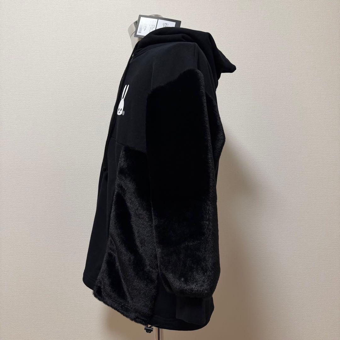 CUNE　袖ファー耳付きジップパーカー　黒　日本製　タグ付き　定価約3.5万