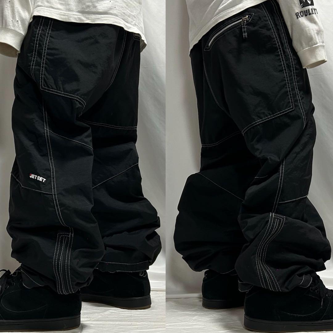 90s JETSET ナイロン スノボ バギーパンツ Tech 極太 刺繍