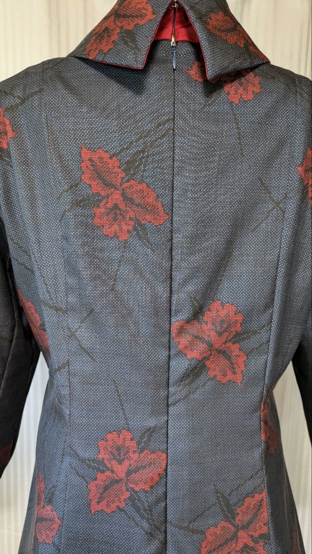 No236 大島紬着物リメイク 7マルキ　泥藍大島紬 プリンセスラインワンピ