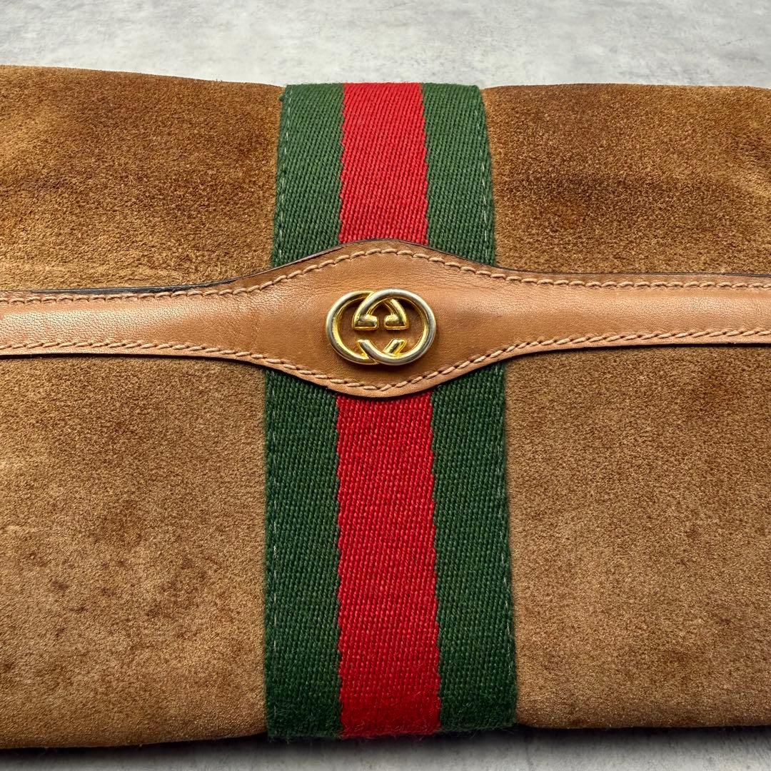 美品✨グッチ　クラッチバッグ シェリーライン ブラウン スエード