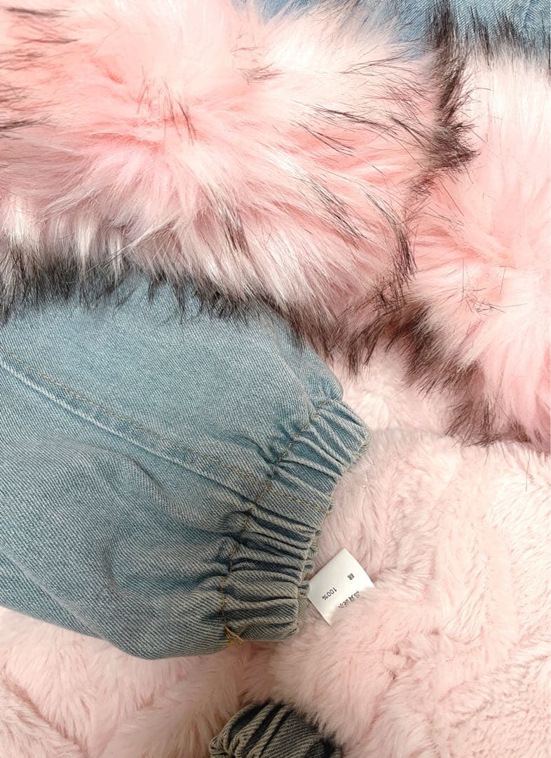 ボリュームファーオーバーサイズデニムジャケット ピンク y2k グランジ