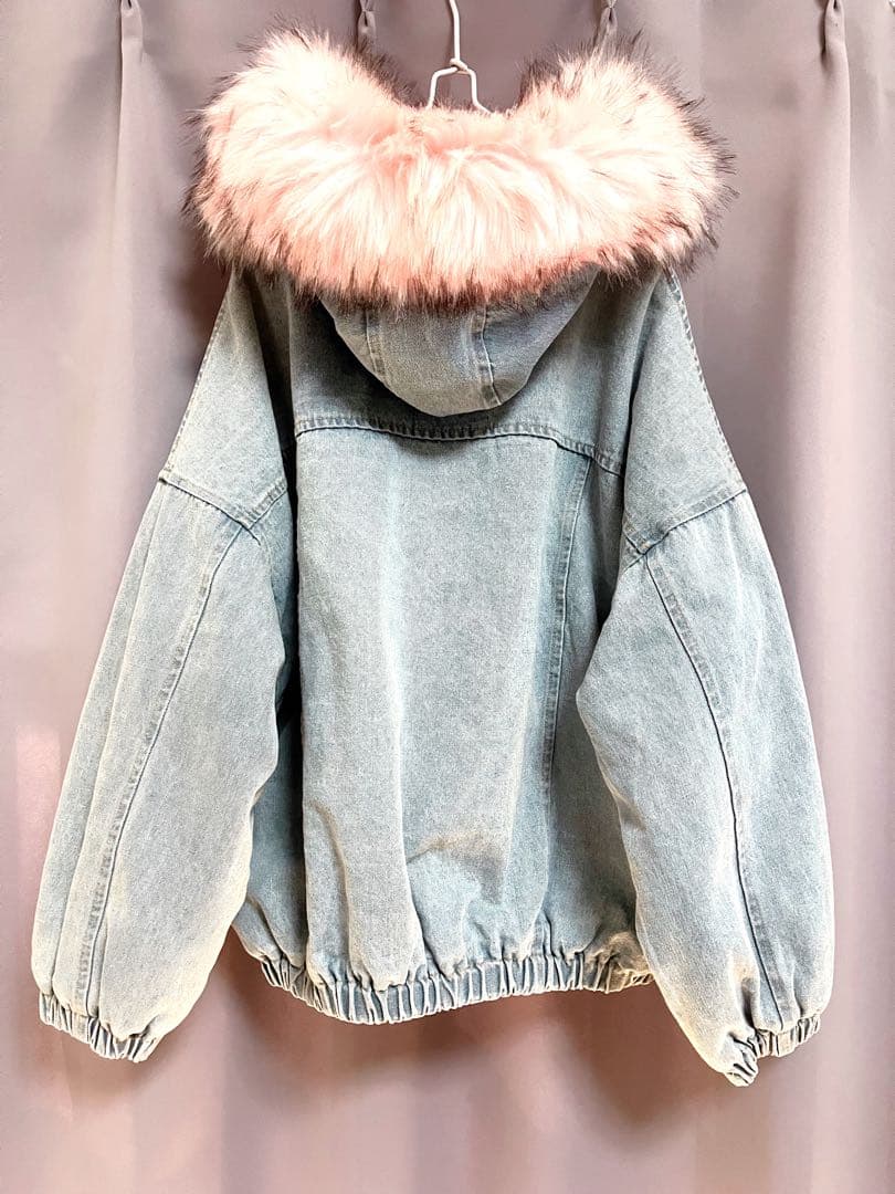 ボリュームファーオーバーサイズデニムジャケット ピンク y2k グランジ