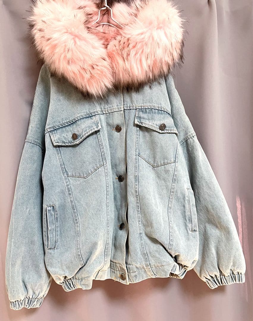 ボリュームファーオーバーサイズデニムジャケット ピンク y2k グランジ