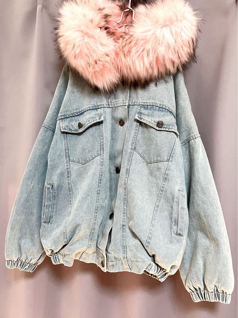 ボリュームファーオーバーサイズデニムジャケット ピンク y2k グランジ