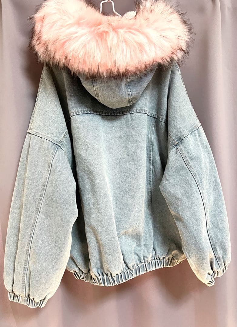 ボリュームファーオーバーサイズデニムジャケット ピンク y2k グランジ