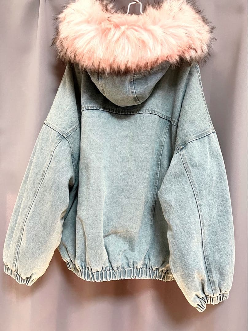 ボリュームファーオーバーサイズデニムジャケット ピンク y2k グランジ