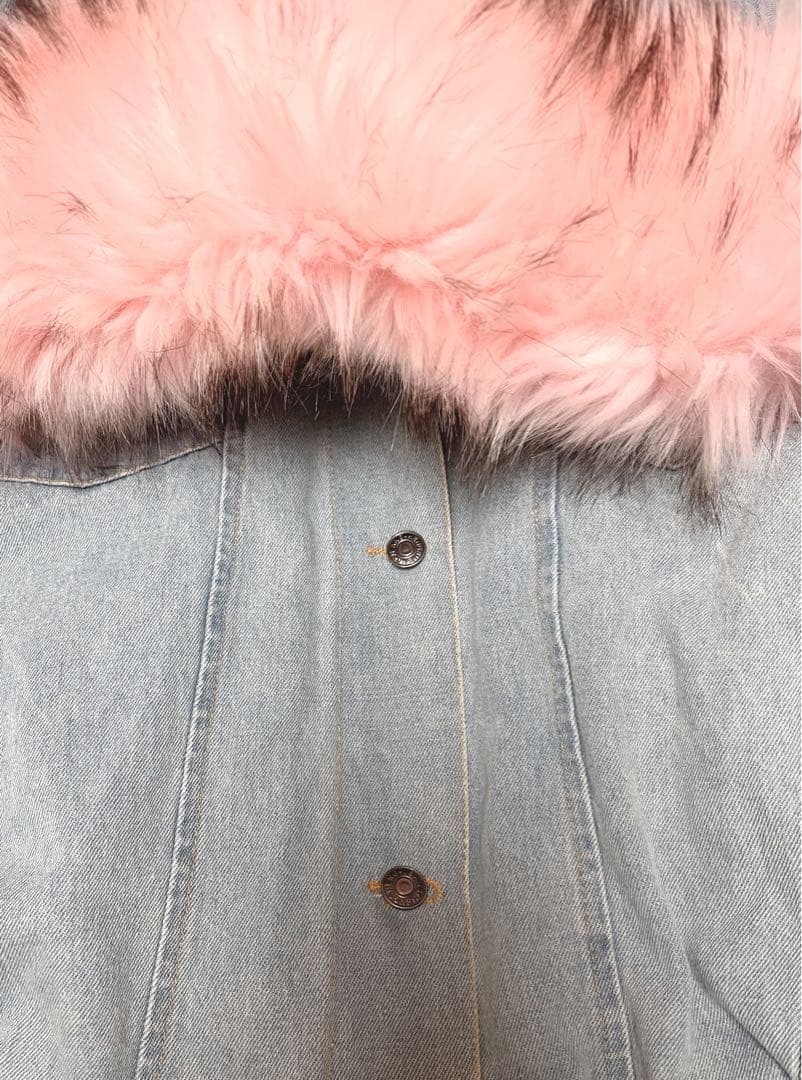 ボリュームファーオーバーサイズデニムジャケット ピンク y2k グランジ